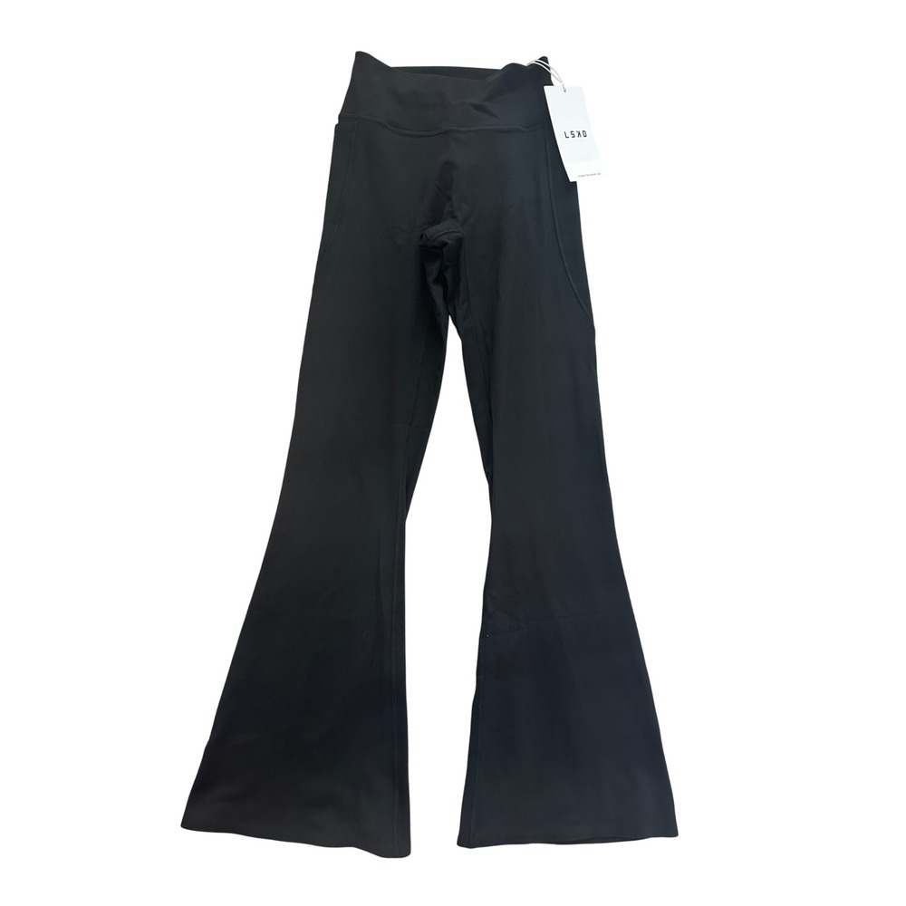 LSKD Fusion V-Contour High-Rise Flared Petite Legging Pockets Black Small